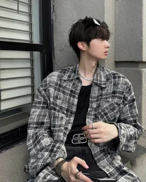 Street Dark Grey Plaid Shirt JMH0048