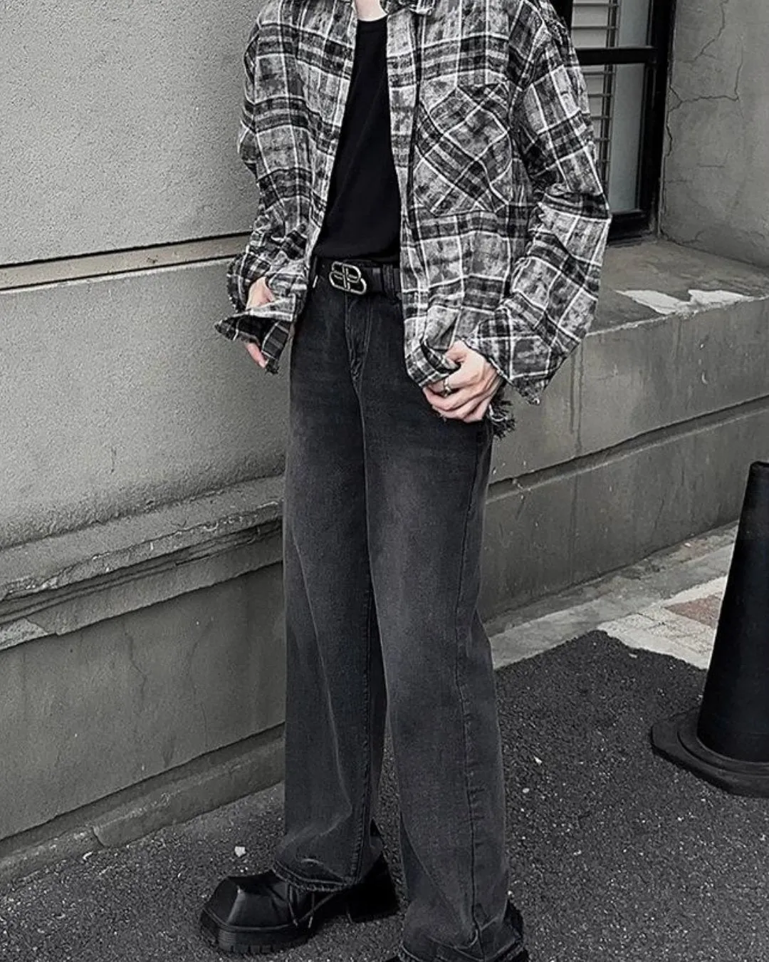 Street Dark Grey Plaid Shirt JMH0048
