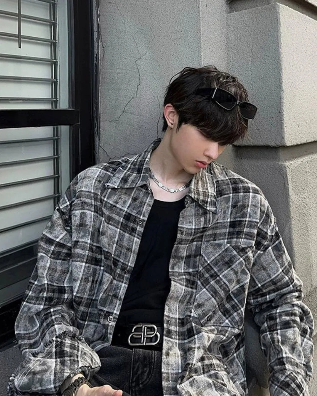 Street Dark Grey Plaid Shirt JMH0048