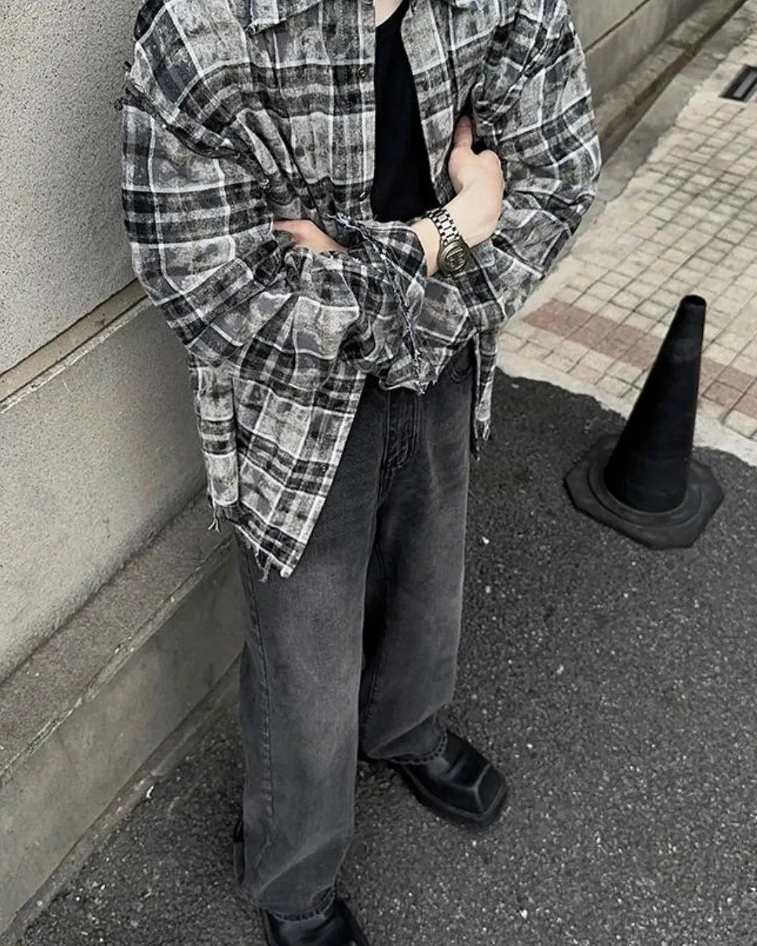 Street Dark Grey Plaid Shirt JMH0048