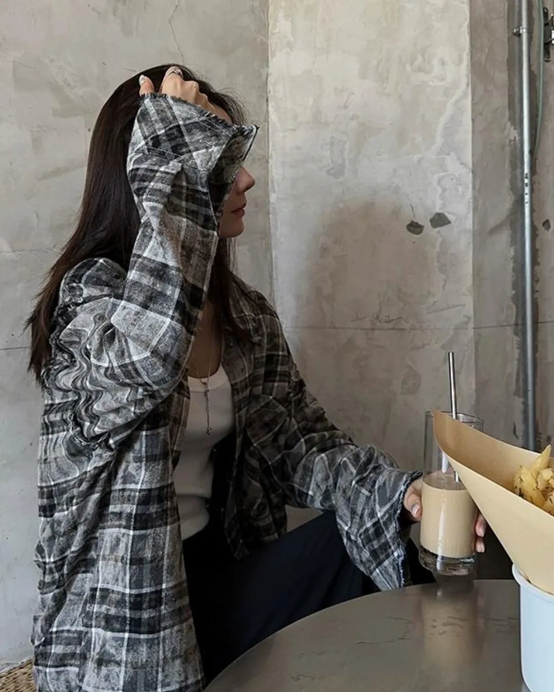 Street Dark Grey Plaid Shirt JMH0048