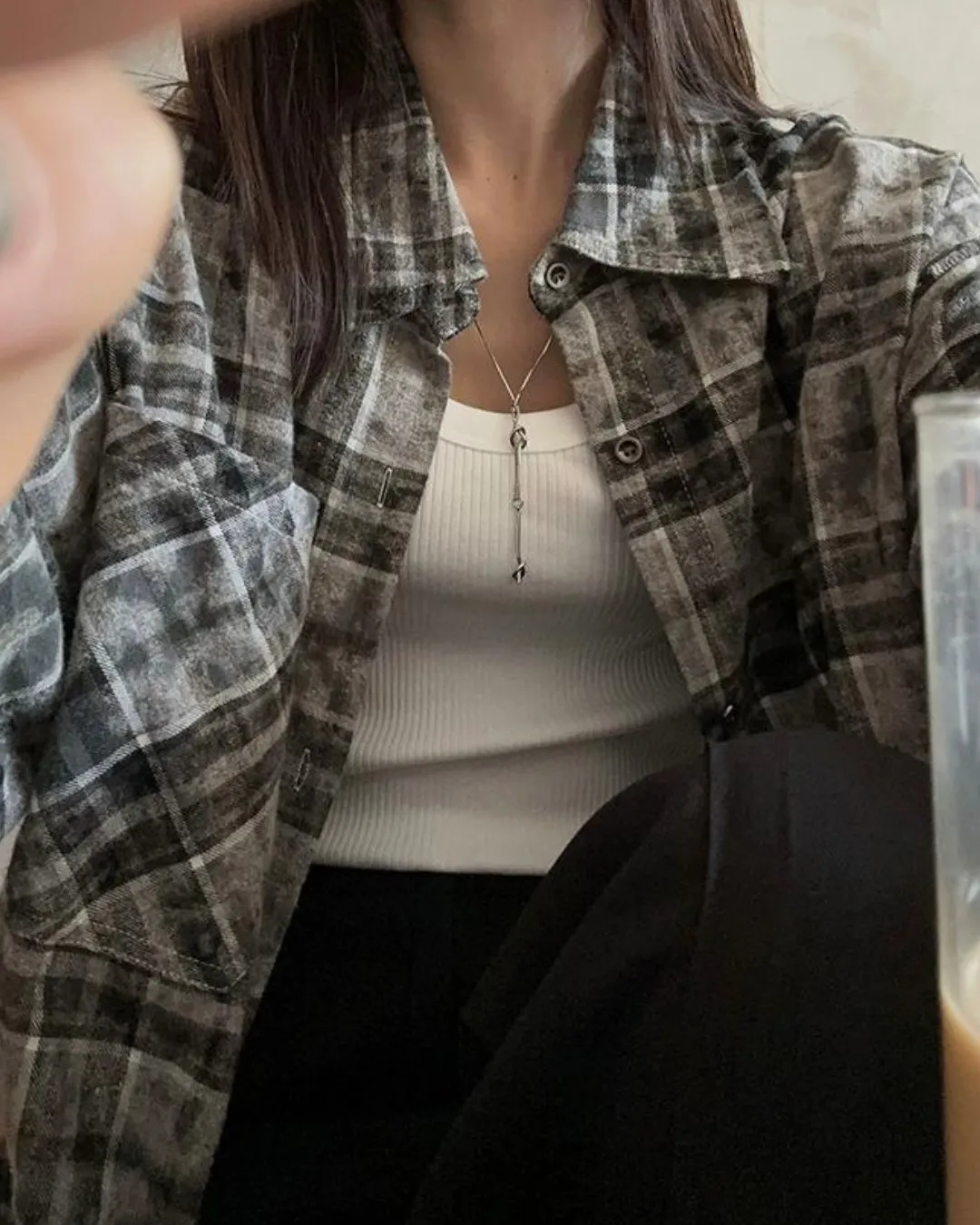 Street Dark Grey Plaid Shirt JMH0048