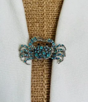 Sweater Clips Rhinestone Crab Sweater Clip Silver Cardigan Clasp Blue Sweater Guard for Kimono Jewelry Gift for mom Gift for Her by Fabulici