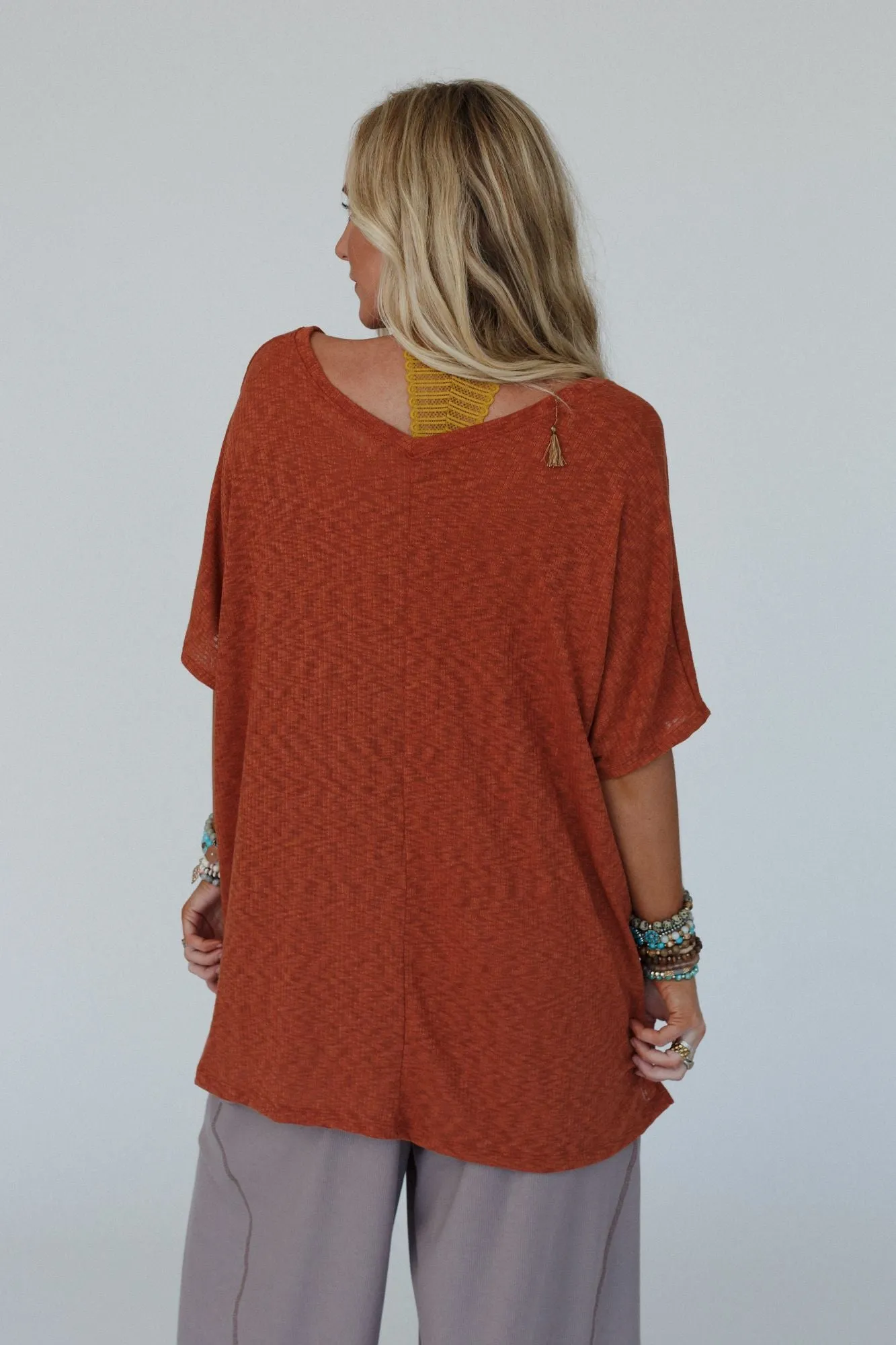 The Nest Warm Nights V Neck Top - Cayenne