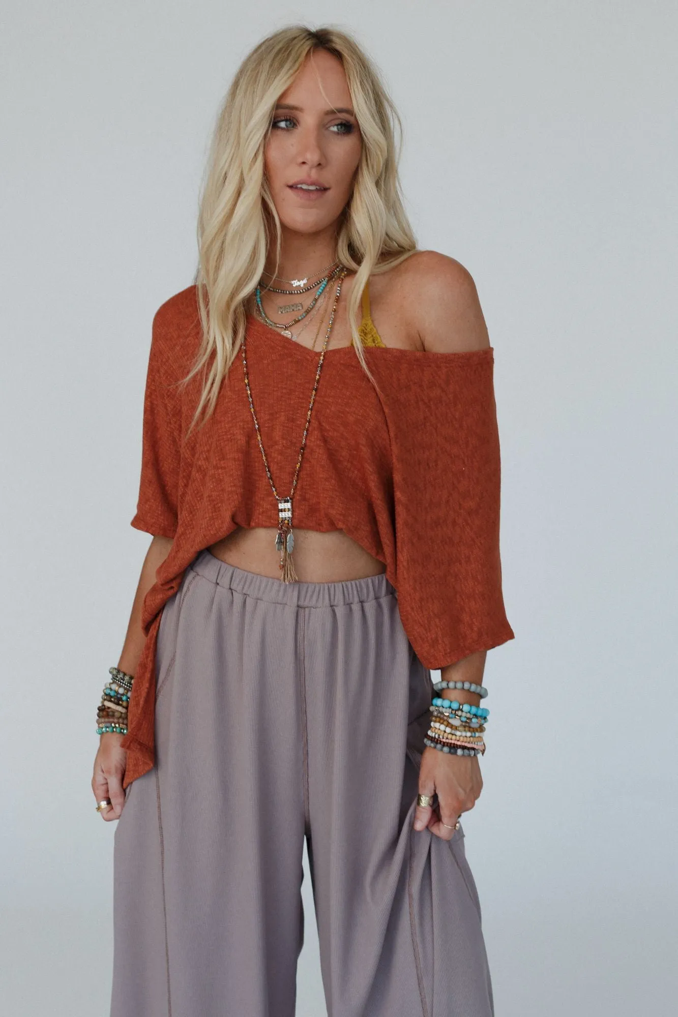 The Nest Warm Nights V Neck Top - Cayenne