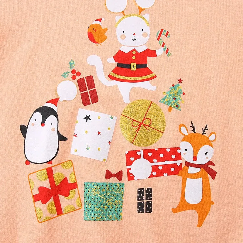 Toddler/Kid Girl's Festive Forest Friends Christmas Print Design Sweatshirt