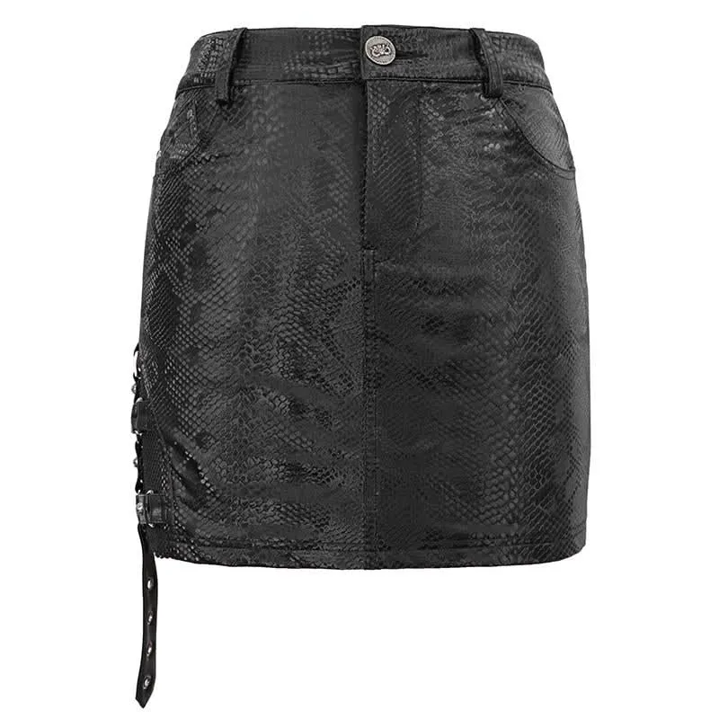'Villisca' Punk Snakeskin Print Asymmetric Skirt