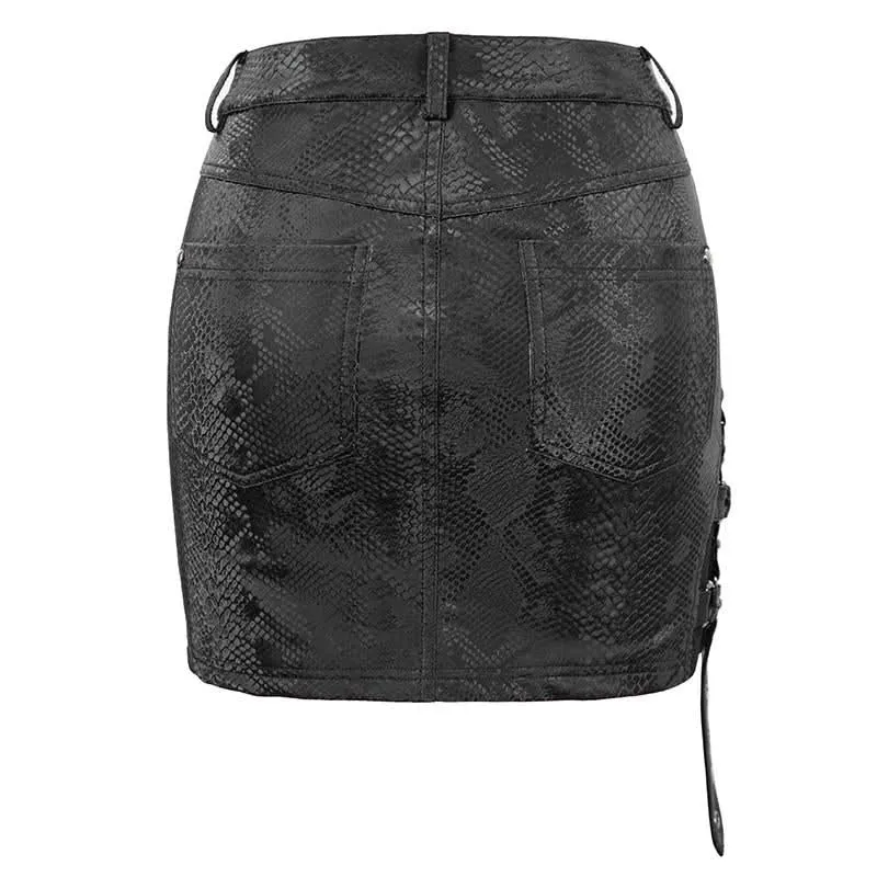 'Villisca' Punk Snakeskin Print Asymmetric Skirt