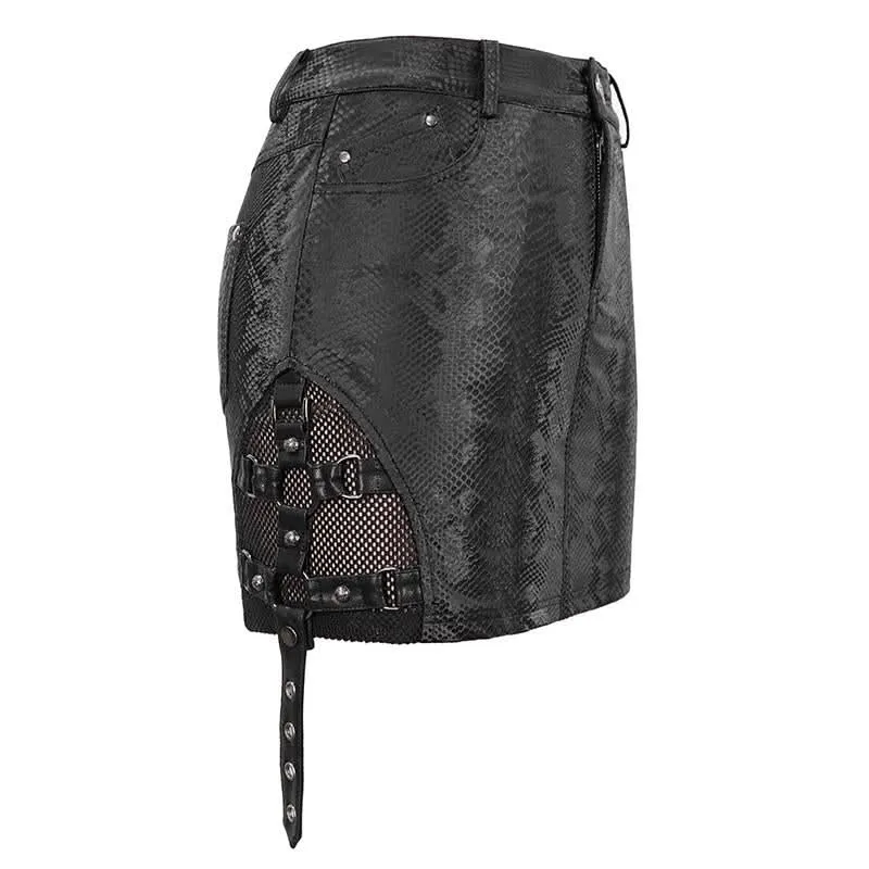 'Villisca' Punk Snakeskin Print Asymmetric Skirt