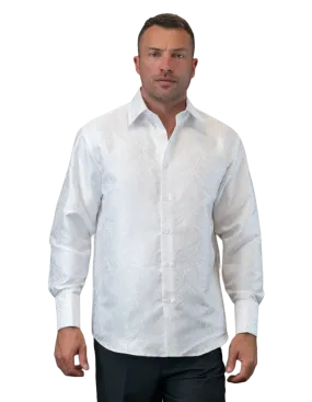 White Men's Fancy Casual Long Sleeves Shirt With Cufflink Regular-Fit