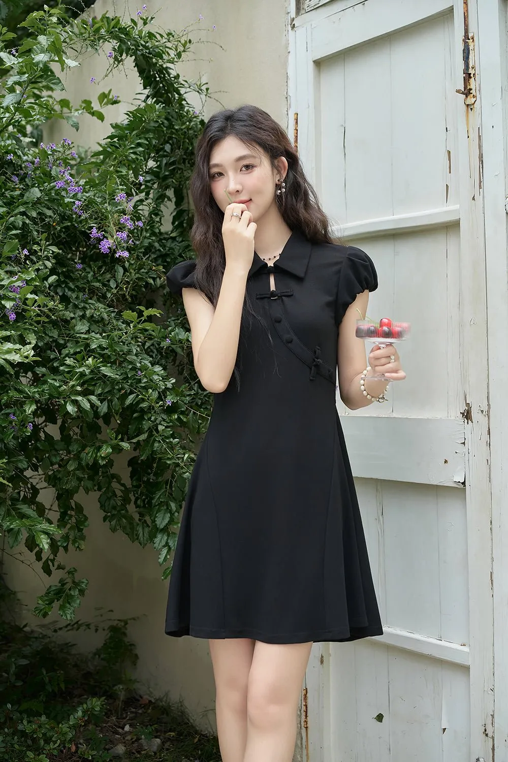 Women's Black Mini Dress with Short Sleeve