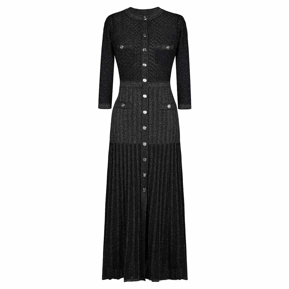 Womens Collarless Knited Midi Dress