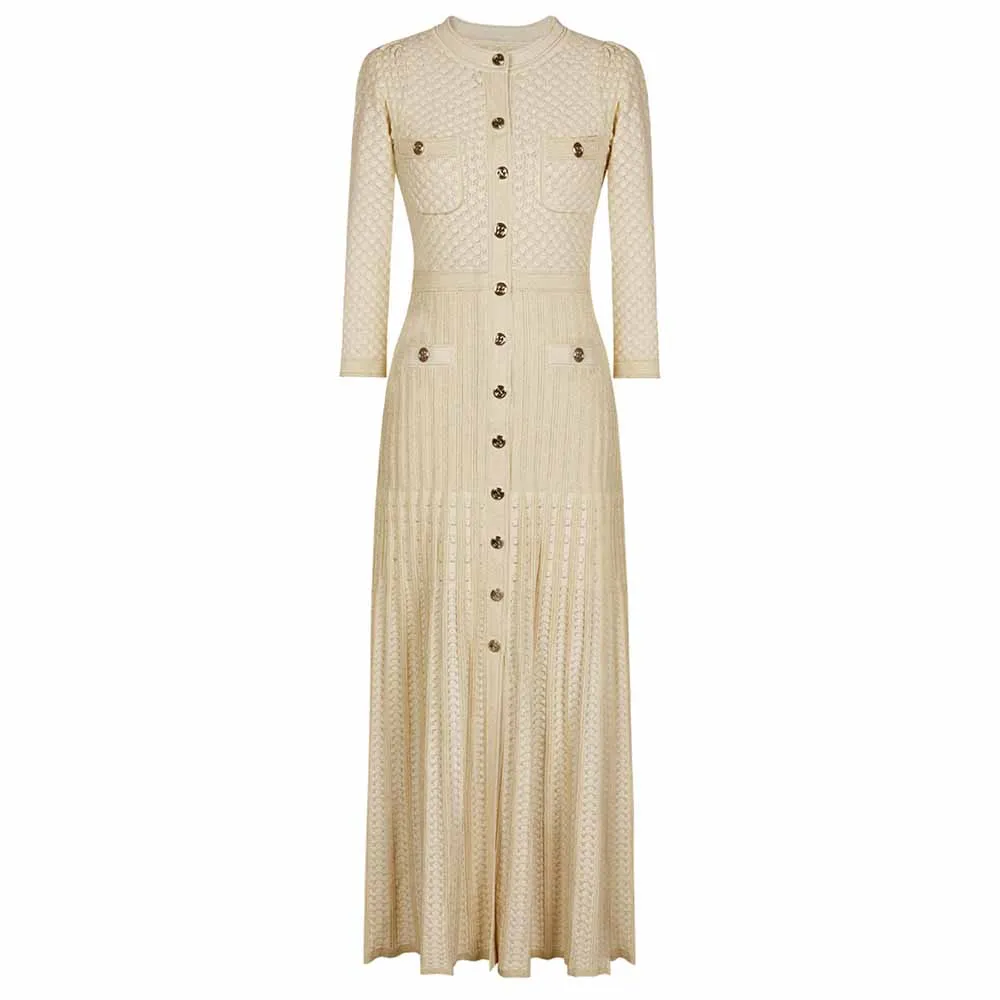 Womens Collarless Knited Midi Dress
