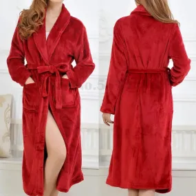 Women's Thick Coral Fleece Robe with Full Sleeves, Mid-Calf Length, Multiple Stylish Colors